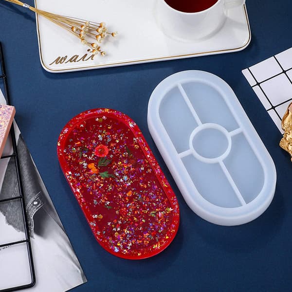 2 Delar DIY Oval Bricka Silikonform Skrivbordsförvaringslåda Form Underläggsform