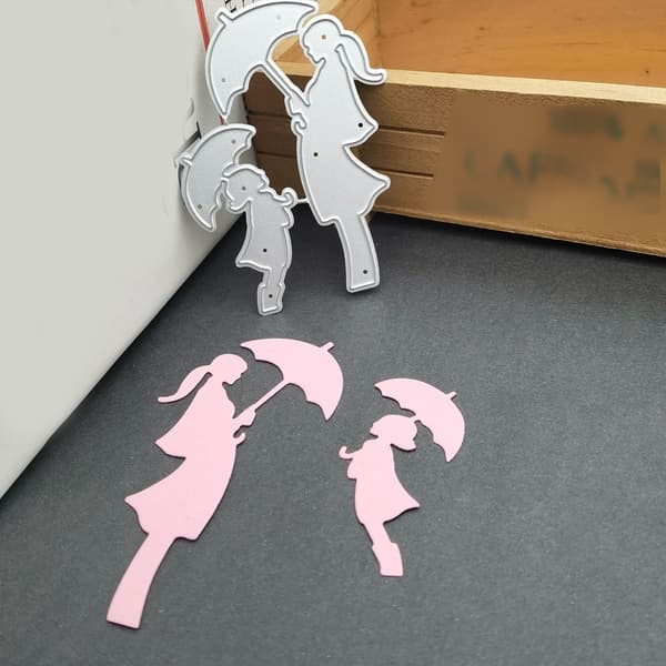Mor og datter med paraply kutte dies stencil DIY scrapbooking mal