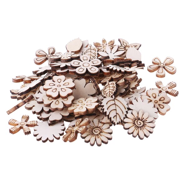 100 stycken/set Blomsterblad Träskiva Kit Rustika Träutskurna Hantverksmaterial