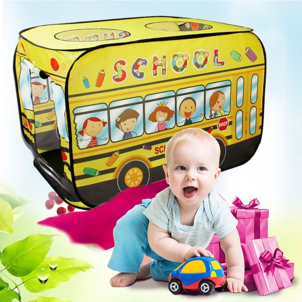 Barn Skolbuss Popup Tält Barn Lekhus Utomhus Vikbart Speltält