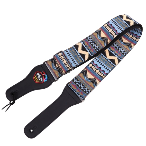 Gitarrrem, Vintage Jacquard Weave Bomullsremmar med Läderändar C
