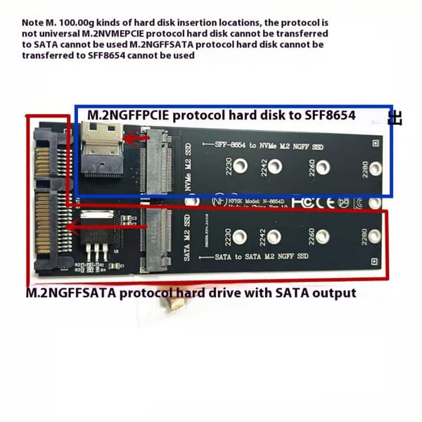 2 i 1 Adapter Desktop PCIe M.2 NVMe Adapterkort til SFF-8654 Port Data