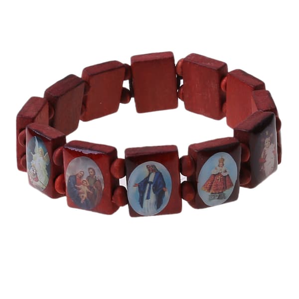 4 stk./sæt Flotte religiøse armbånd Træikonarmbånd Elastisk perlearmbånd