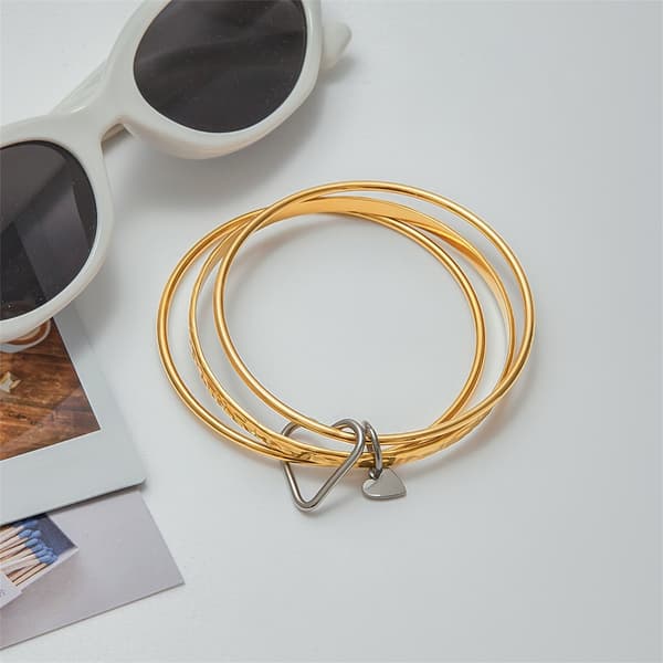 Moderne Stackable Hamret Hjerte Armbånd Rustfritt Stål Smykker For Kvinner