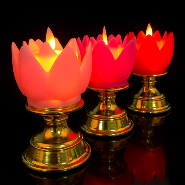 Elektrisk Buddha Lotus Light Batteridriven Bön Flicker LED Candle Tea Lamp Pink