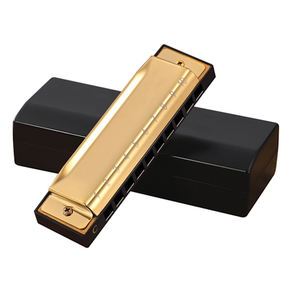Blues Harmonica 10 Hull Diatonisk Blå Harp Munnspill Orgel for C-nøkkel Gold