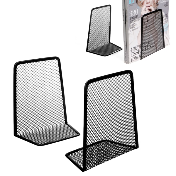 Sett med 2 stk mesh metall bokstøtter i rustfritt stål Bokstøtte Magasin Bok Organizer Holder Hjemmekontor Skrivebord Management Rack