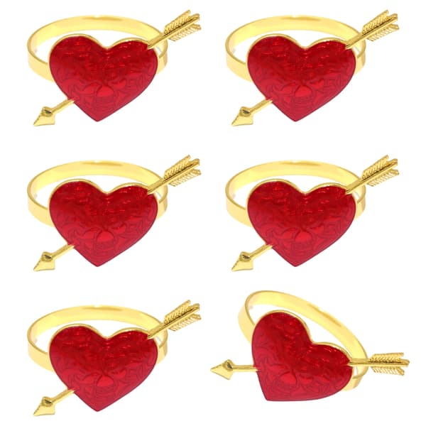 Sæt med 6 kærlighedshjerte servietringe til borddækning Valentinsdagsgave