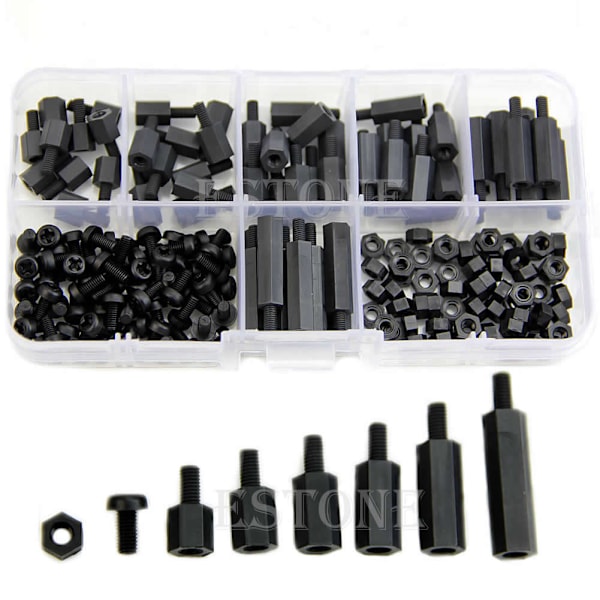 180 stk M3 Nylon Sort Hex M-F Afstandsstykker/Skruer/Møtrikker Assorted Kit, Standoff Ny