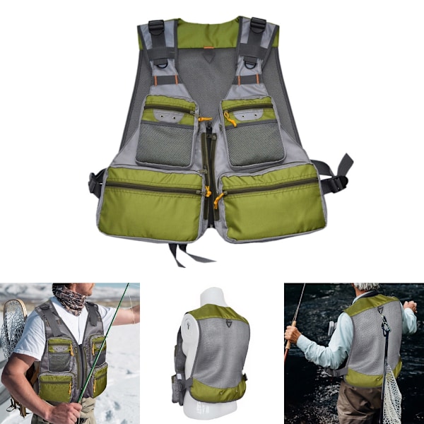 Herr Quick Dry Fiskeväst Mesh Jackor Vandring Multi-Pocket Fiskeväst S