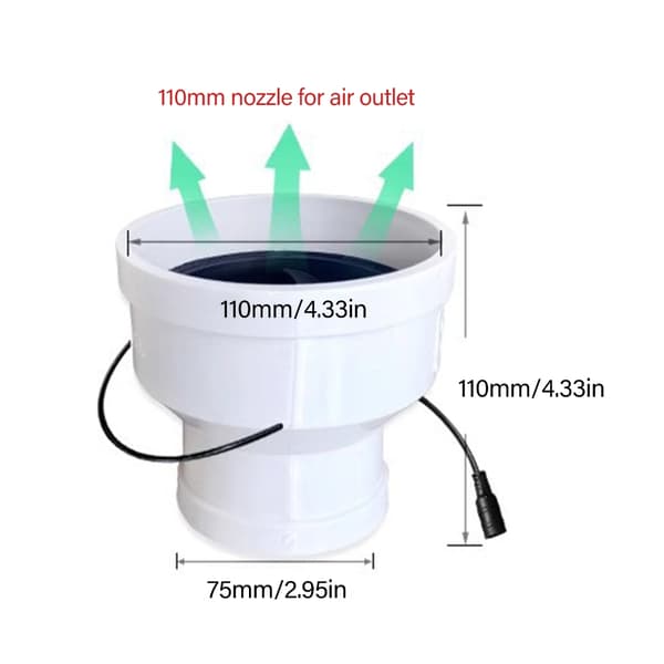 12V Ventilationsblæser 75 til 110 mm til køkken, badeværelse, hydroponiske opsætninger