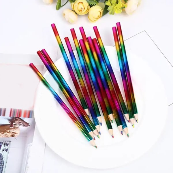 12 stycken regnbågspennor Barn regnbågsfärgade pennor 4 i 1 färgpennor för ritning Färgläggning Skisspennor