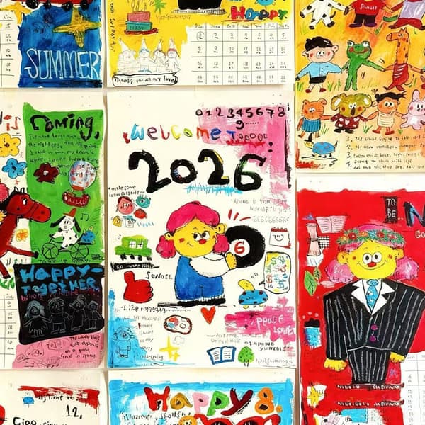 2026 Hængende Kalender Kunstneriske Skitser Klart Datosystem Generøs Note