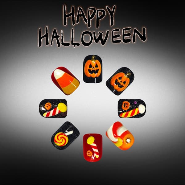 Halloween Press Ons Party Style Square Set med pumpakonst redo