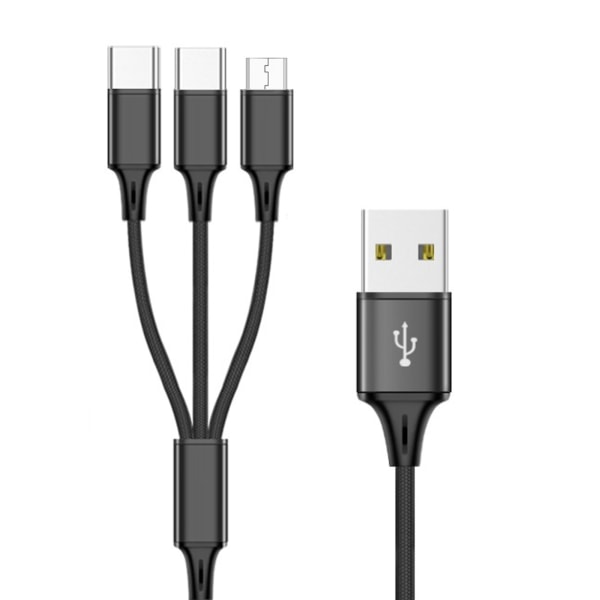 Bærbar ladekabel USB til Micro USB & Type-C hann til hann multifunksjonell 3-i-1 strømledning for lading underveis