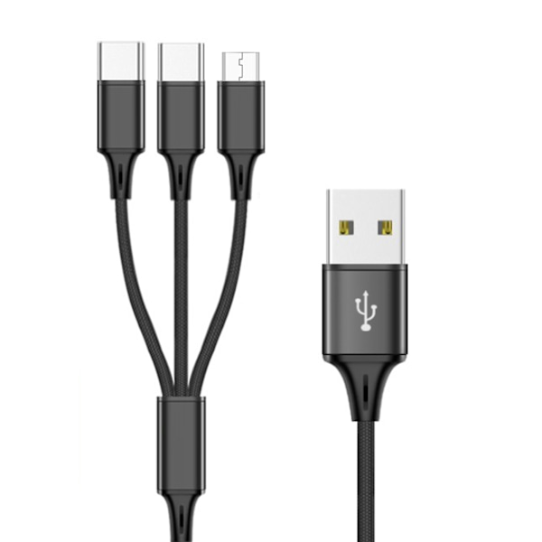 Bærbart ladekabel USB til Micro USB & Type-C han til han multifunktionel 3-i-1 strømledning til opladning på farten