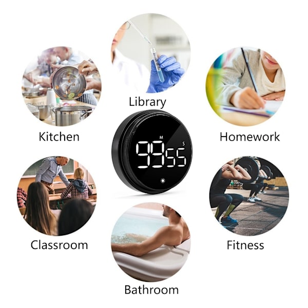 Magnetisk digital timer - Kökstimer med roterande timer för matlagning, studier och träning White