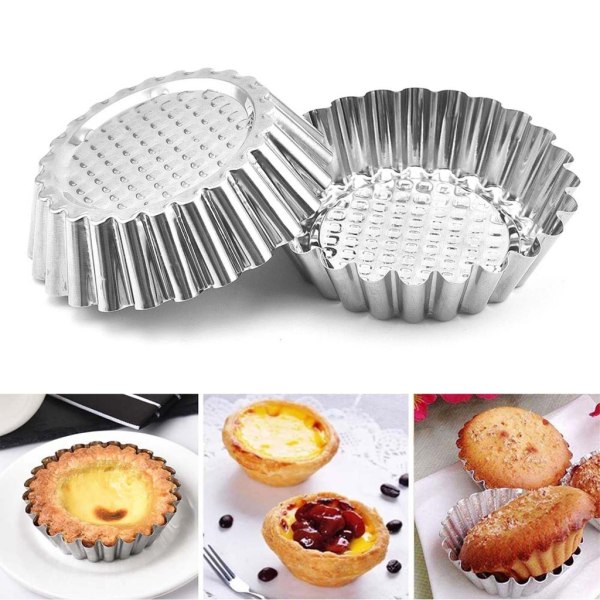 Återanvändbar Silver Rostfritt Stål Cupcake Ägg Form Cookie Pudding Mould Nonstick Kaka Ägg Bakform Form Tool