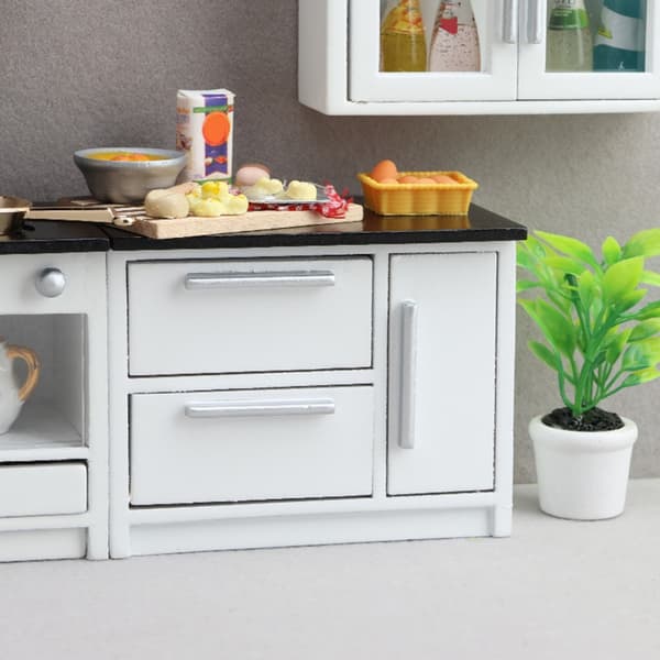 Miniature Træskab med Funktionel Skuffe Modelfurnitur til Dukkehus