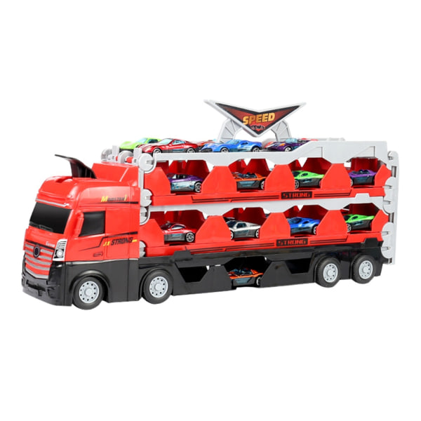 Transportbil för Carrier Truck Toy med 8 Metal Racing Car 24 Car Storage Slots