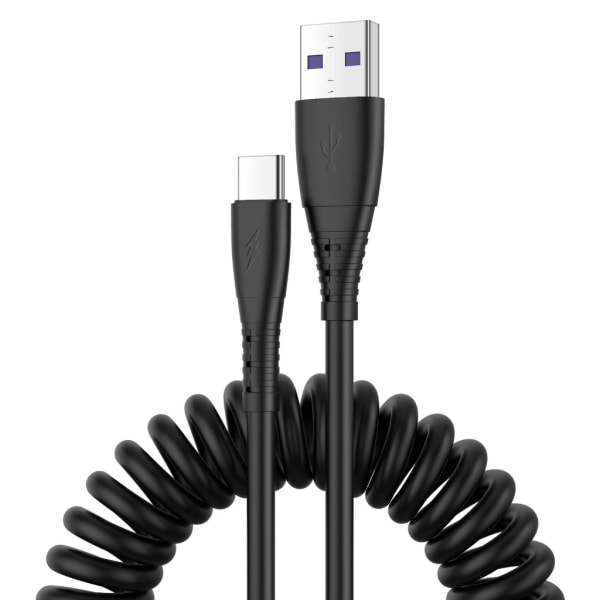 Hurtig opladning USB C Type C-kabel Oprullet Telefonopladerledning til telefoner, højhastighedsdataoverførsel
