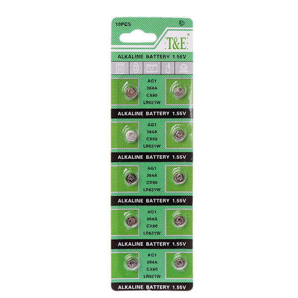 10-paknings multipurpose myntbatteri 1,55V knappebatteri for elektronisk enhet LR621 Husholdnings alkalisk knapp myntcelle