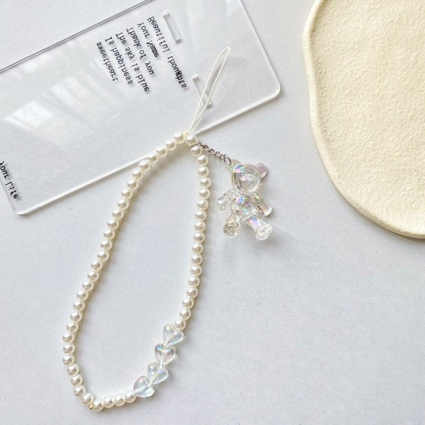 Handgjord akryl pärla hjärta pärlhängande hänge telefonrem kvinnor smycken null - B