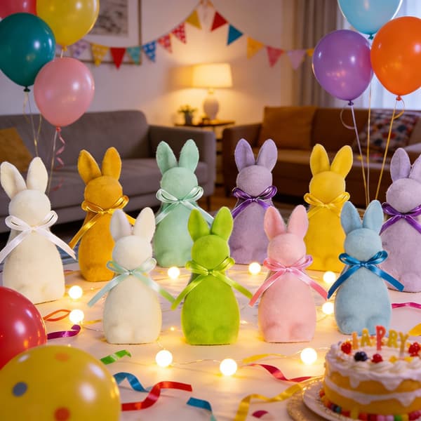 Flocking Skum Påskeharefigur Myk Berøringsdekorasjon for Hjemmefest