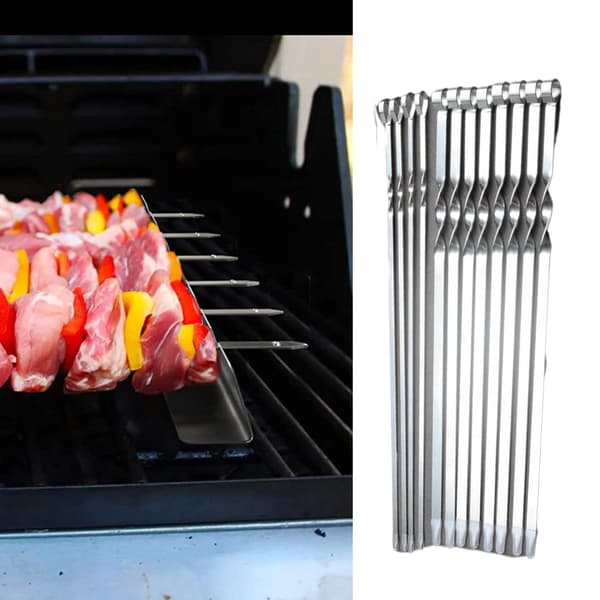 12 Stykker Alsidige BBQ Spyd Rustfrit Stål Spyd Kødspyd til BBQ