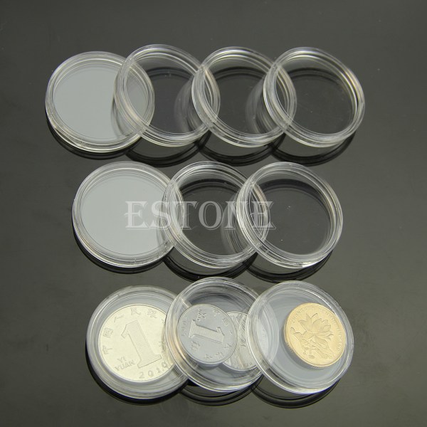 Heta 10 st 28 mm klara runda fodral Myntförvaringskapslar Hållare Rund plast