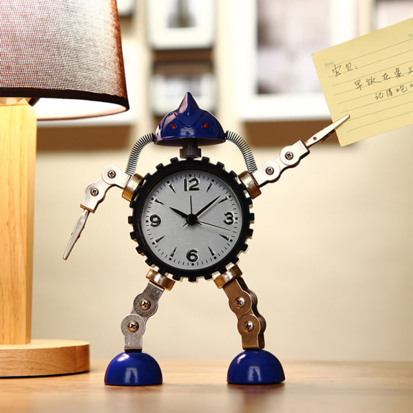 Gear Robot Desktop väckarklocka för kreativ student Tyst för tidsklockor för hem sovrum kontor skrivbord dekoration barn Blue