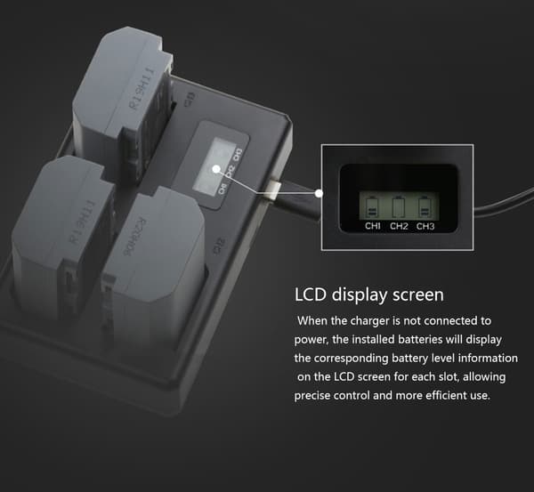 USB C Kamerabatteriladerdokk med 3 spor og statusdisplay for reise