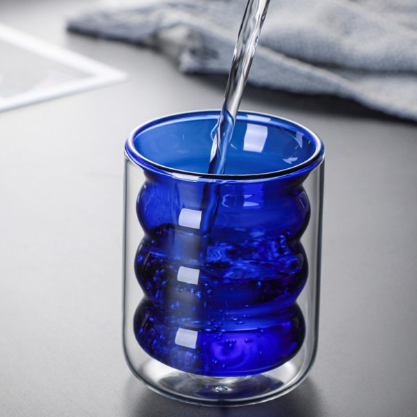 200ml dubbelvägg isolerad glaskopp Vågform Värmebeständig kaffevattenmugg Double gray
