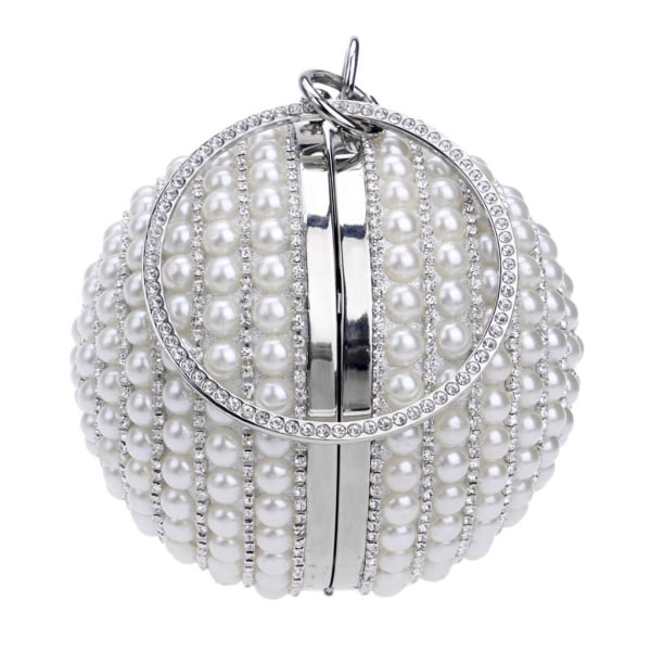 Womens Evening Bag Rund Ball Bryllupsveske Artificial Pearl Purse Party Brude Clutch Silver