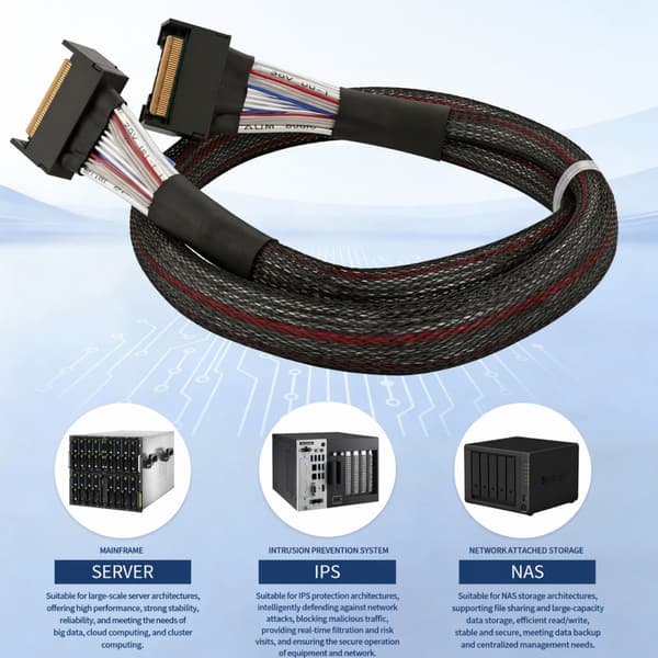 50 cm Mcio til Mcio SFF-8654 8I kabel med sort kappe til IT-udstyr