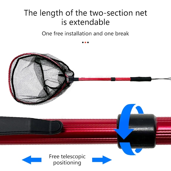 Retractable Fishing Net Telescoping Landing Net Non-Slip Folding Fishing Net Two sections red