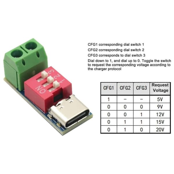 5 st Typ C 5V-20V Justerings Strömmodul Justering Snabbladdning
