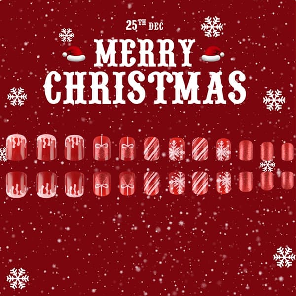 24-pack Lösnaglar Röda Glitter Snöflinga Juldesign Giftfria