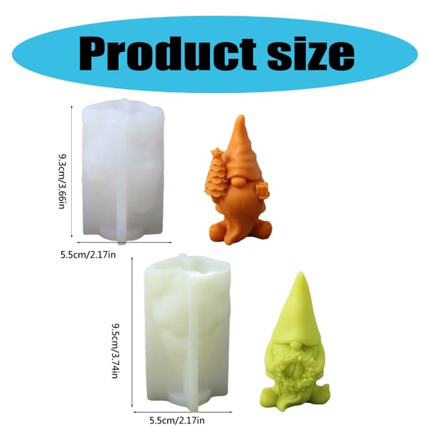 2x/sett 3D Gnome Silikonform Juleformer Santa Duftlysformer