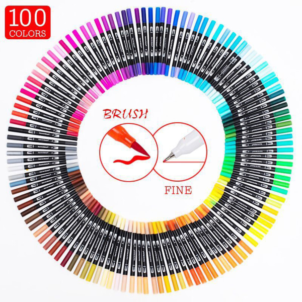100 färger Dubbla spetsar Penselpenna för barn Student DIY Planner Kalenderdagbok