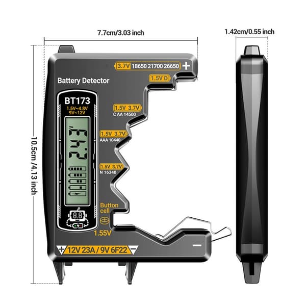 Batterikapasitetsdetektor Analyserer 3A D C 9V 12V 23A 18650 Batteri