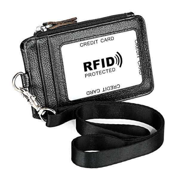 Bärbar RFID-spärrande äkta läder Business ID-kort Kredithållare Lanyard Pu