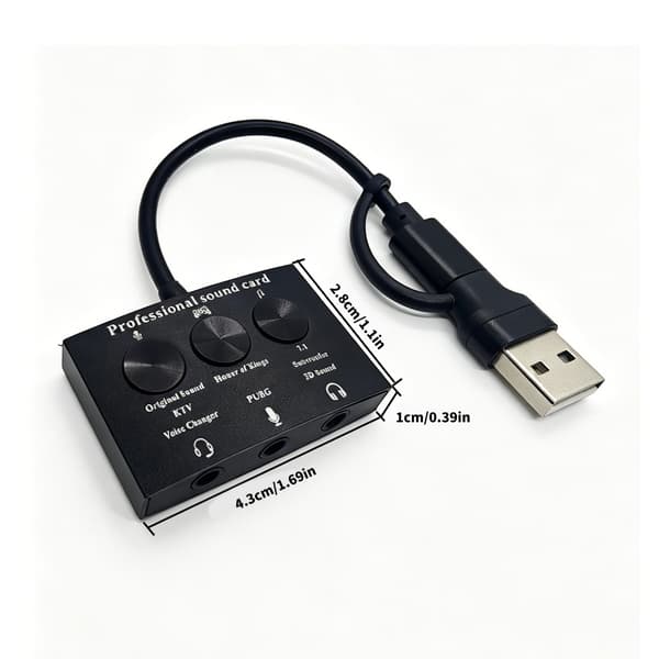 USB eksternt lydkort med 3,5 mm stereoadapter til hovedtelefoner og mikrofoner