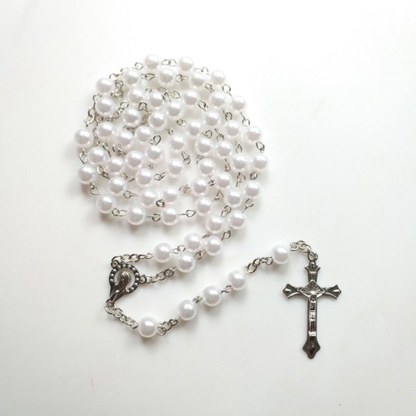 Retro män kvinnor rosenkrans halsband Jesus för kors hänge kristen religiös jude White