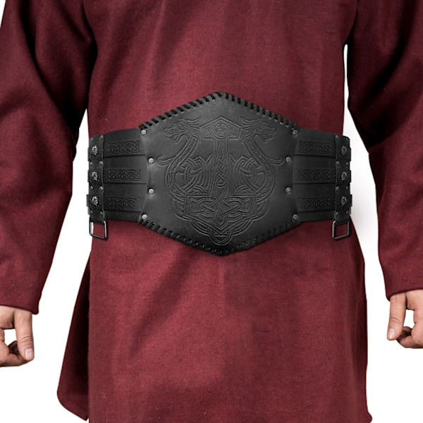 Vikingpräglad brett bälte nordisk konstläder rustning bälte Halloween kostym Brown
