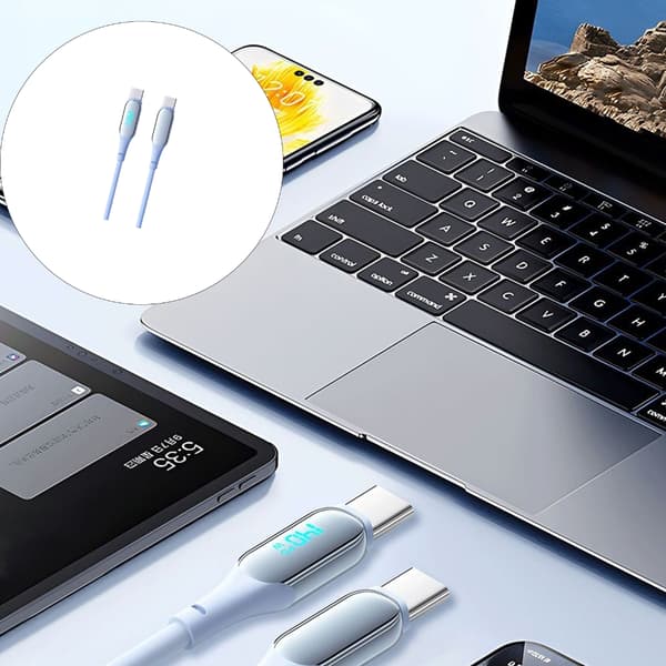 140W Digital Strømvisning USB C-kabel for bærbar PC og telefon Hurtiglading Silikonledning