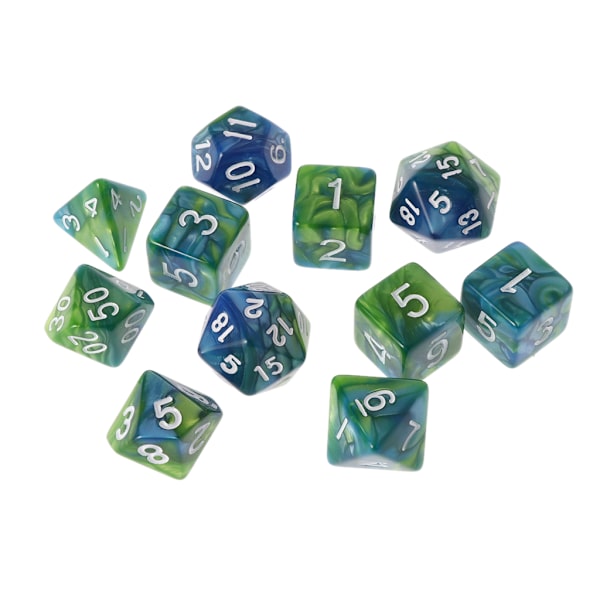 11-sidiga tärningar D4 D6 D8 D10 D12 D20 för RPG DND D&D-set Green gold