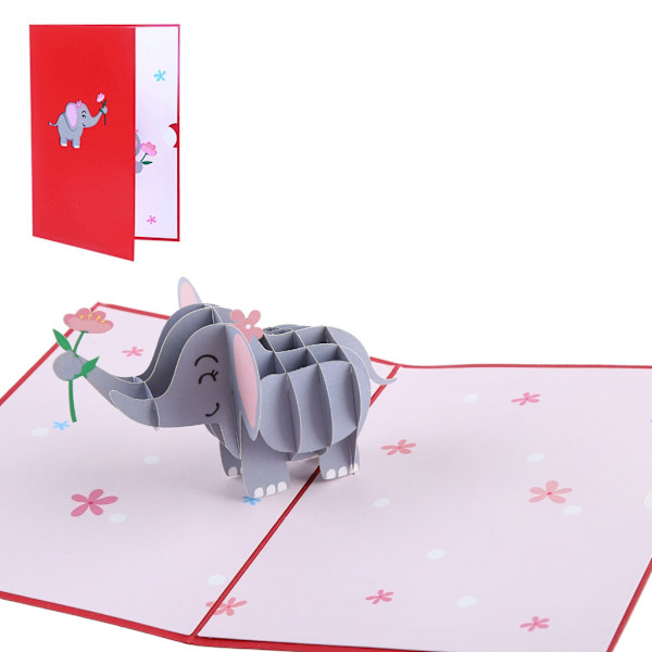 Hyvää syntymäpäivää kortti tytölle lapsille vaimo aviomies 3D-elefantti pop-up-tervehdys C