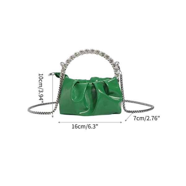 Mode veckade strass axelväskor Mini Mobilväska Crossbody Bag Silver