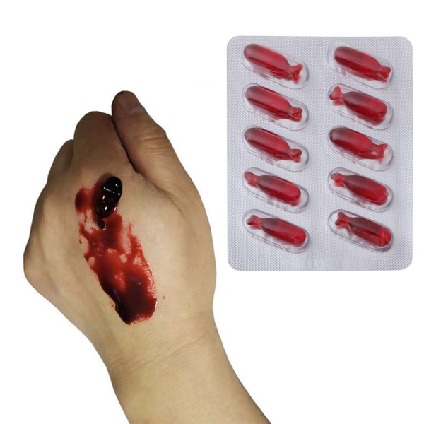 10 st Halloween Fake Blood Capsule Plasma Pills for Vampire Horror Funny Joke Prank Trick Cosplay Tillbehör